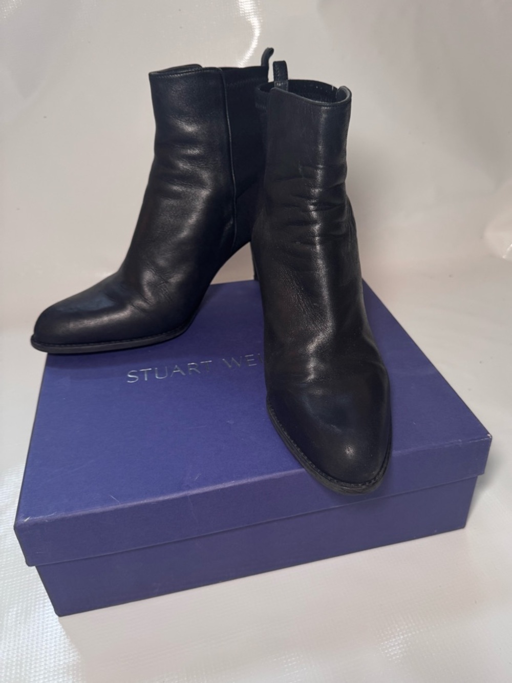 Stuart Weitzman Black Leather Pointed Toe Ankle Boots